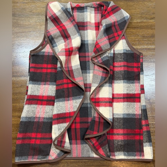 The Market Place Size L Plaid Waterfall Open Vest - Picture 1 of 5